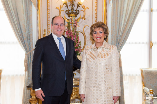 Ambassador Byrne Nason and HSH Prince Albert of Monaco pictured at the presentation her credentials on 24 February 2015.