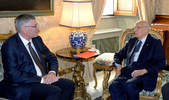 Irish Ambassador to Italy, Bobby McDonagh, with President of Italy, Giorgio Napolitano
