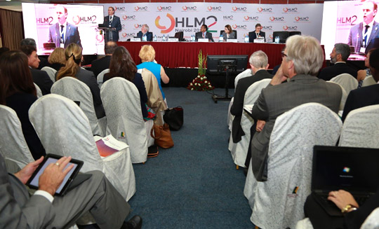 Minister McHugh speaking at the launch of the OECD States of Fragility Report at the Second High Level Meeting of the Global Partnership for Effective Development Cooperation in Nairobi. Photo: B Inganga