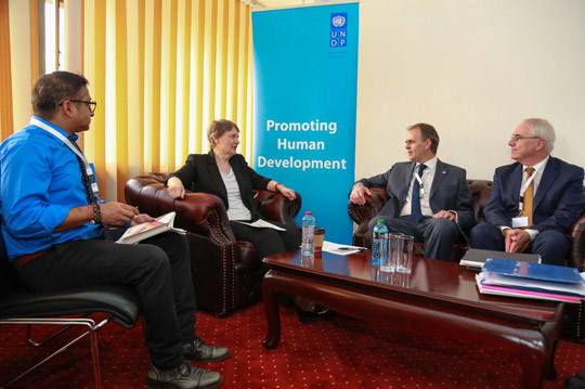 Minister McHugh meets with Ms Helen Clarke, Administrator of the United Nations Development Programme during the Global Partnership for Effective Development Cooperation (HLM2). Photo: B Inganga