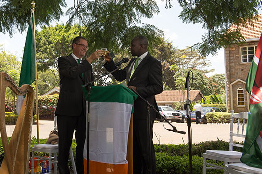 Ambassador O'Neill and Senator Kipchumba Murkomen celebrate the first official St Patrick's Day celebrations in Nairobi for almost 30 years.