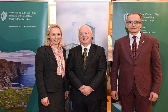 Ambassador Seamus Mac Aonghusa with Minister of Justice Dzintars Rasnacs and Deputy State Secretary of the Ministry of Environmental Protection Alda Ozola (Photo by Ieva Makare)