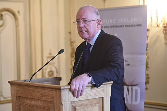 Minister Flanagan at the end of the Ireland 2016 Commemorations Programme at the Embassy of Ireland, London. Credit: Martin Burton
