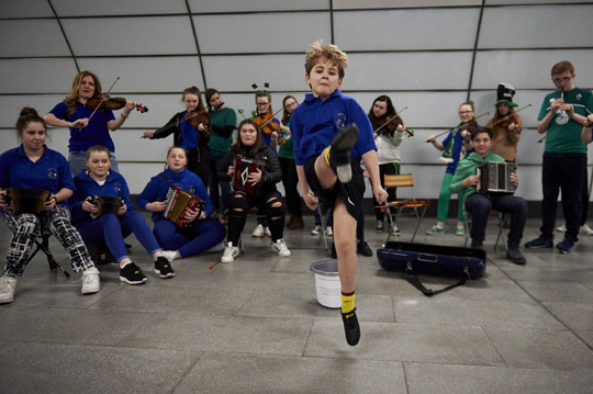 Celebrating St. Patrick’s Day on the London Underground. Photo - Sam Holden Agency