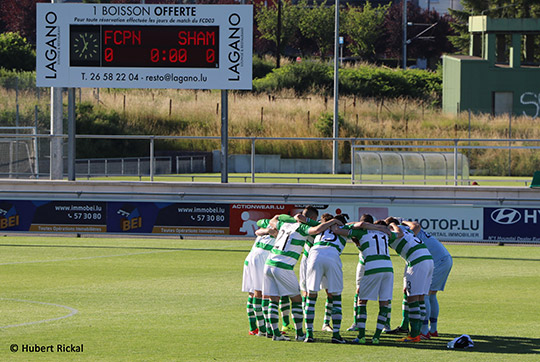 Shamrock Rovers players prior to their match against F.C. Progès Niederkorn. Photo: Hubert Rickal