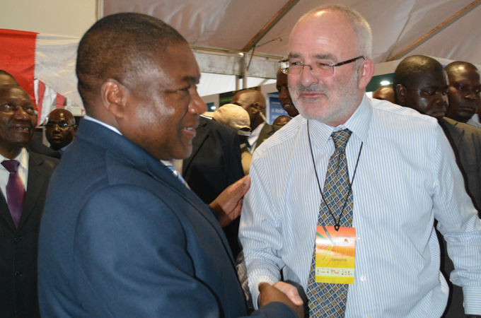 Mozambican President Filipe Nyusi visits the Ireland stand at FACIM