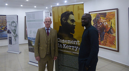 Ambassador Seán Hoy at the opening of an exhibition about Roger Casement, Thought Pyramid Art Centre, Abuja. 