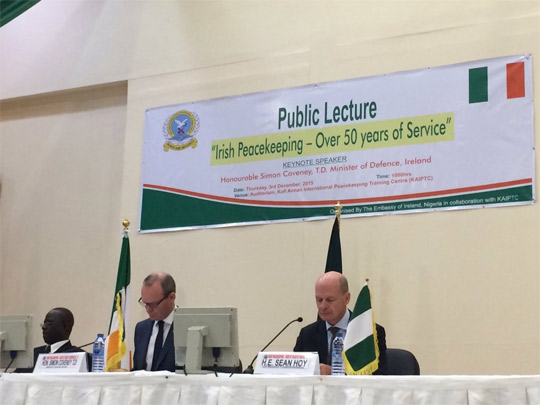 The Minister gave a keynote lecture on Ireland and Peacekeeping over 50 years, noting links with Ghana troops.