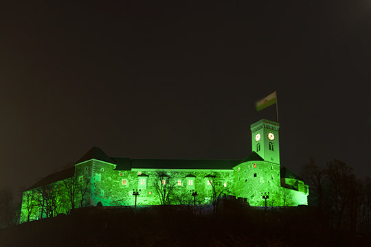Ljubljana Castle Greening for St Patricks Day 2014 (c) Sebastjan Vodusek