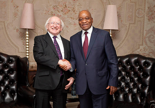 Pictured is President Michael D Higgins meeting with President Jacob Zuma at the Presidents Union Buildings, Pretoria on the seventeenth day of the Presidents 22 day official visit to Ethiopia, Malawi and South Africa.Photo Chris Bellew / Fennell Photography 2014.