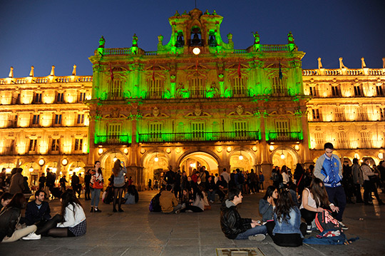The greening of the Plaza Mayor for St. Patrick's Day