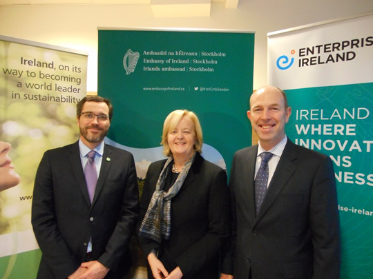Nicolas Ranninger, Manager of Nordic Region, Bord Bia; Ambassador O&rsquo;Hanrahan; John Roche,  Manager of Nordic region, Enterprise Ireland