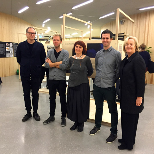 Success for New Architecture: Ireland exhibition at KTH. From left to right: Professor Anders Johansson, Jeffrey Bolhuis, Shelley McNamara, Laurence Lord and Ambassador Orla O’Hanrahan.
