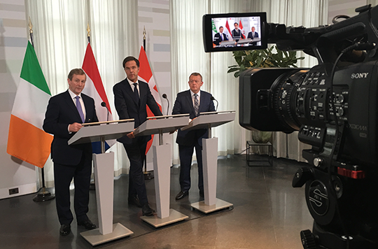 An Taoiseach Enda Kenny TD delivers a joint press conference with Dutch and Danish counterparts in the Hague Credit: Embassy of Ireland