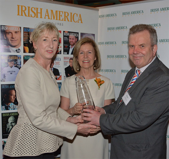 Pictured is Ambassador Anne Anderson with Irish America magazine founders Patricia Harty and Niall O'Dowd. Photo by Nuala Purcell