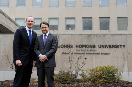 Minister Coveney and Professor Chris Chivvis at Johns Hopkins University in Washington D.C