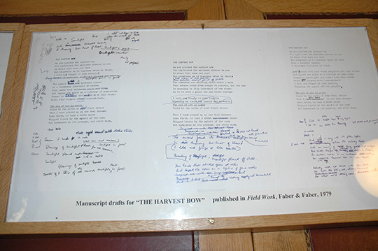 Seamus Heaney's manuscripts for The Harvest Bow. Photo: Peter Kissel