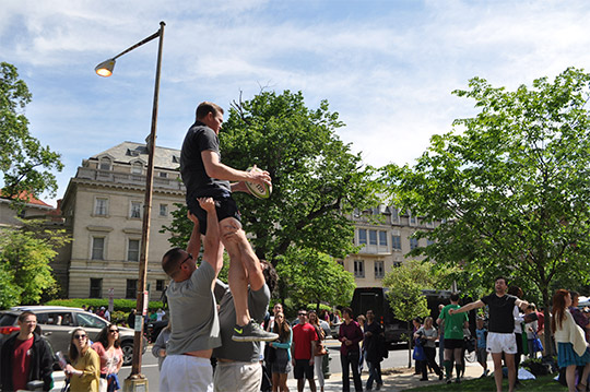 Players from Washington Irish Rugby running drills. Washington, 14 May 2016