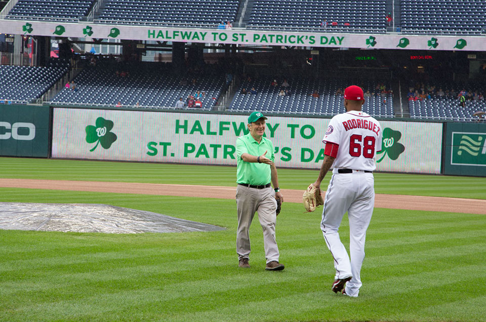 A successful Irish Heritage Day took place at the Nationals Park on 23 September with Ambassador Dan Mulhall throwing in the first pitch! Credit: John McShane