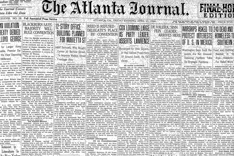 Newspaper clipping from Atlanta Journal 23 April 1920