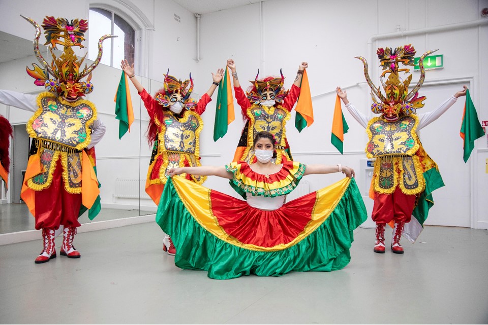 Alma Boliviana members using the art of dance to celebrate Bolivian culture throughout Ireland, performing as part of this year's St. Patrick's Festival