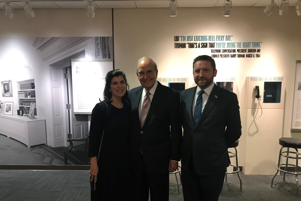 Luci Baines Johnson, U.S. Senator Mitchell and Irish Consul General Adrian Farrell at the LBJ Presidential Library in Austin, Texas on 19 November, 2018. 