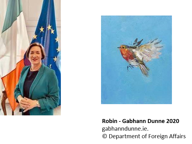 Anita Kelly and painting of Robin - Gabhann Dunne 2020 