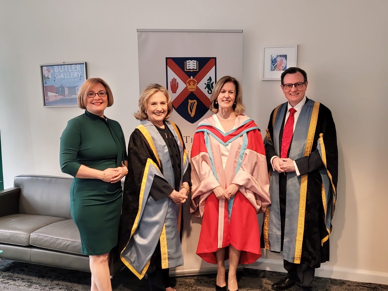 Anne Anderson honoured by Queen's University Chancellor Hillary Clinton at the Irish Consulate