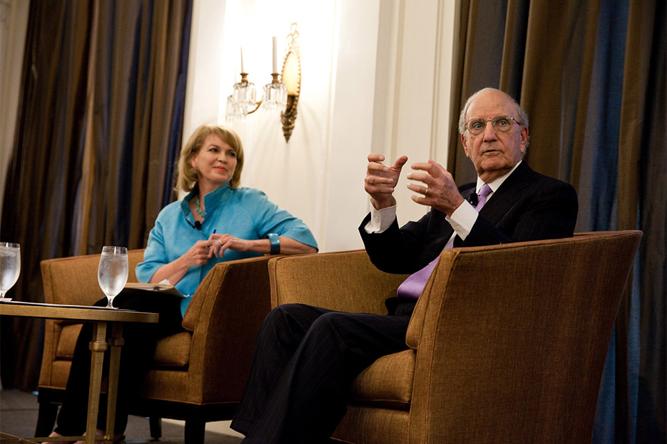 Senator George Mitchell and Catherine Heenan, newsreader from Kron 4