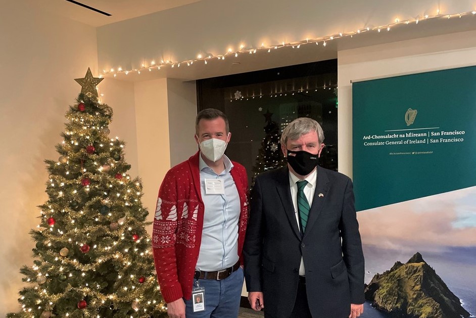 Consul General Robert O'Driscoll and Ambassador Daniel Mulhall at the Community Christmas Reception at Ireland House San Francisco. 