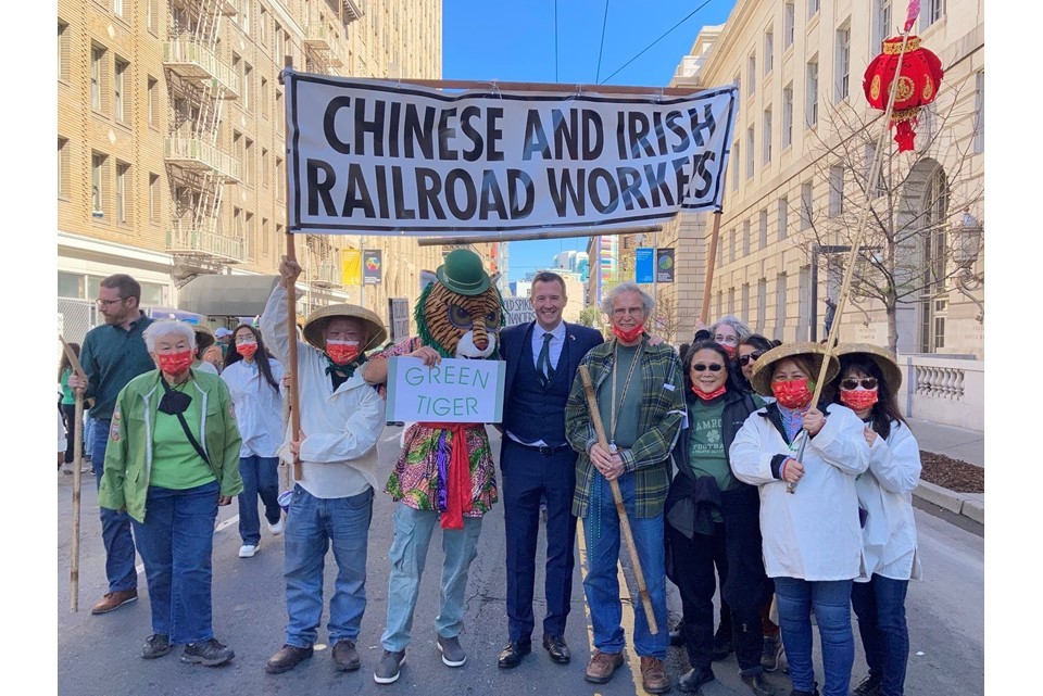 Chinese and Irish Railroad Workers in San Francisco parade