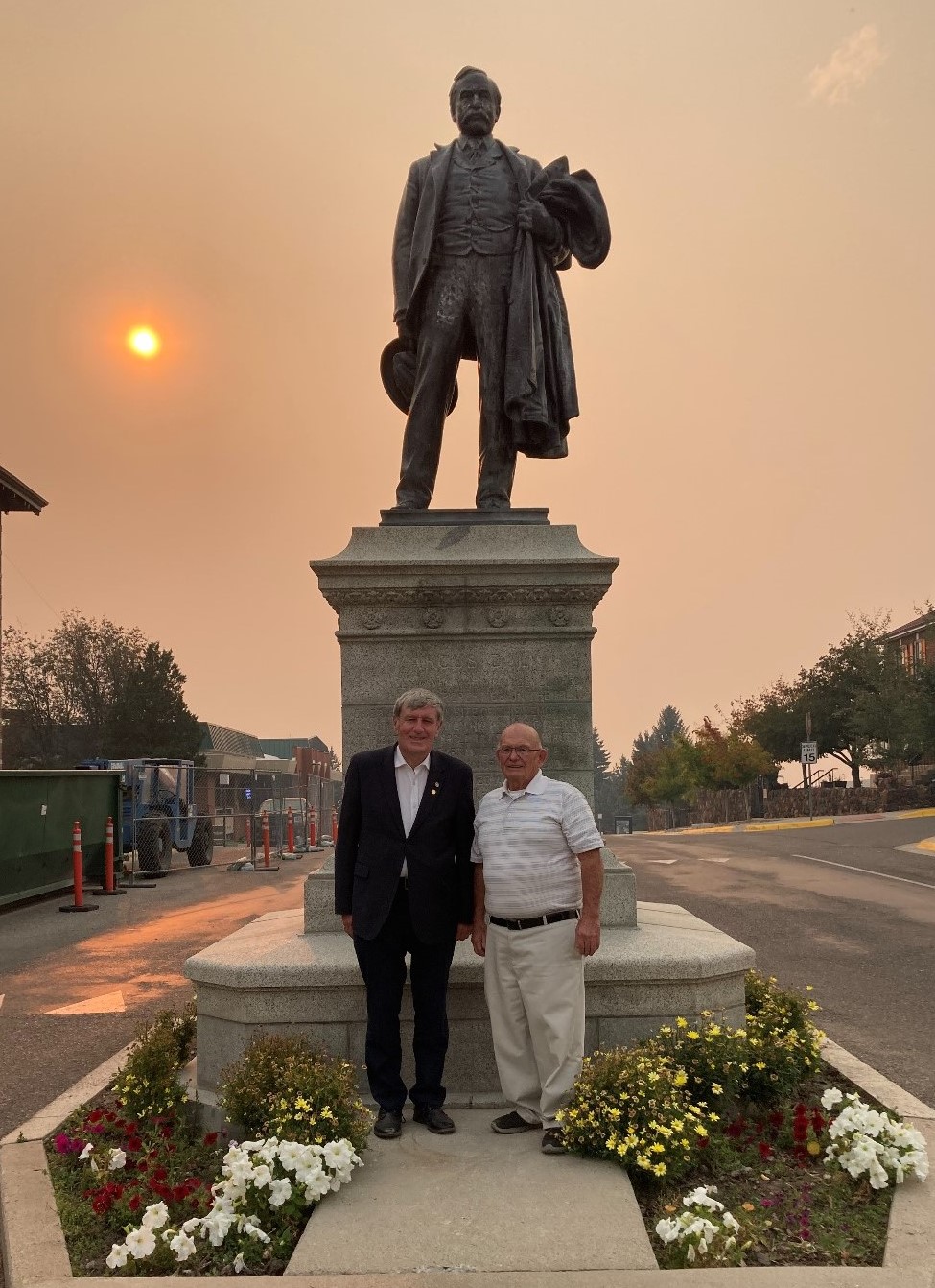 Ambassador Mulhall at the Marcus Daly Statue Montana