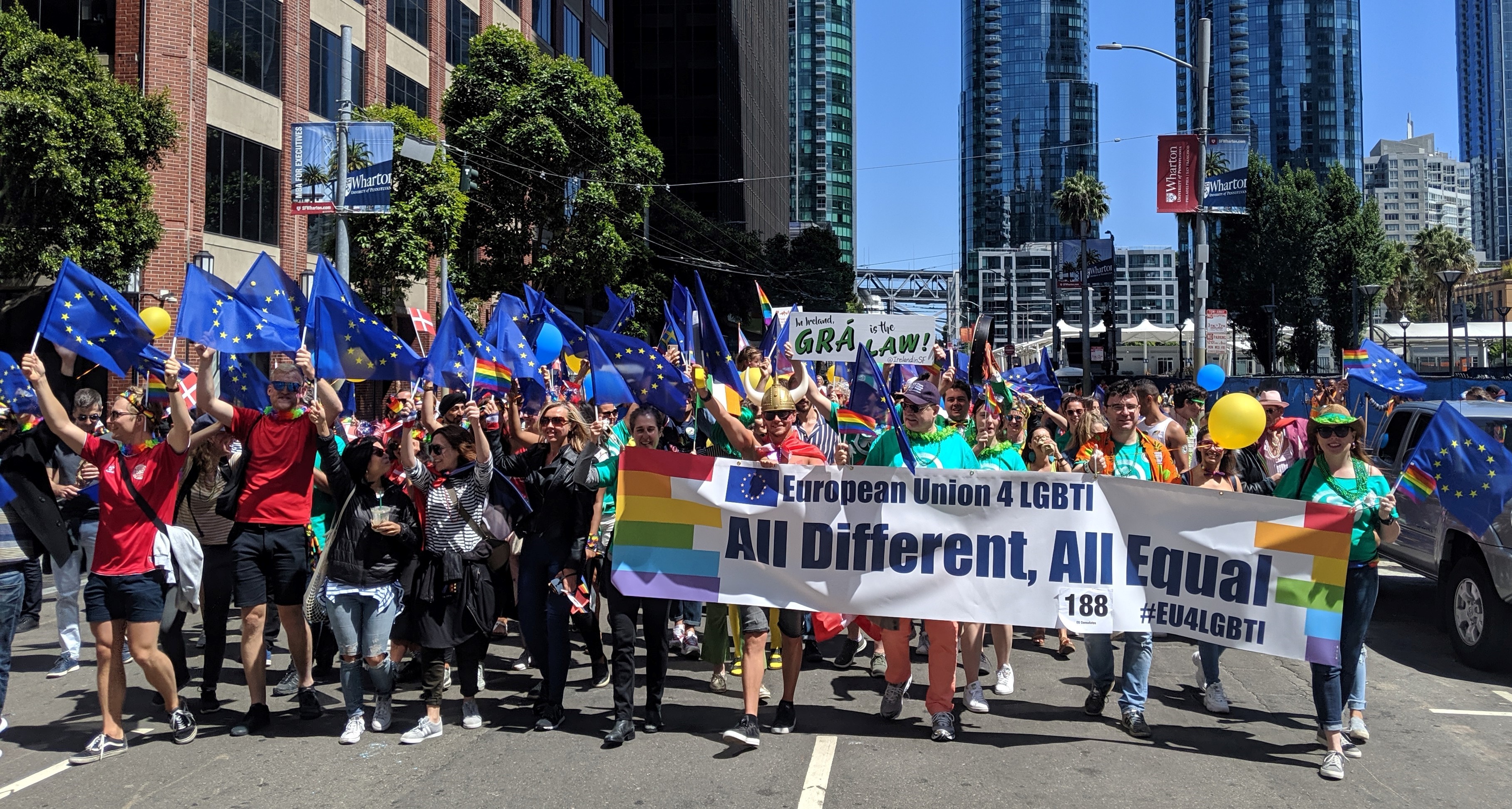 Consulate General of Ireland in San Francisco marching with the European Union for the 2019 San Francisco PRIDE Parade.