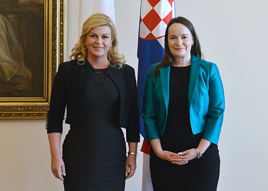 Ambassador Hempenstall presents her credentials to Croatia's President Kolinda Grabar-Kitarović. Credit: Office of the President of the Republic of Croatia - Tomislav Bušljeta