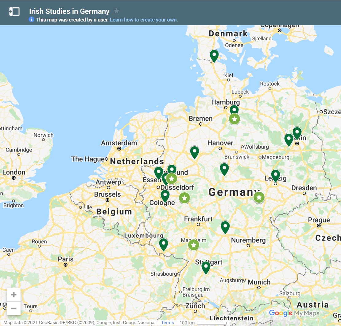 Interactive map of Irish Studies Centres in Germany