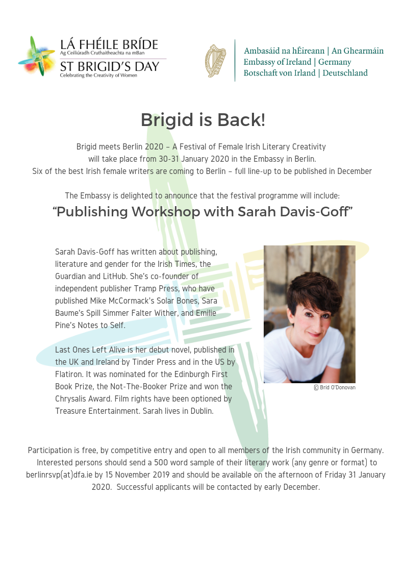 Brigid is Back- Publishing Workshop with Sarah Davis-Goff