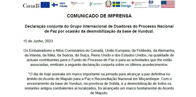 Joint Statement by the International Group of Donors of the National Peace Process