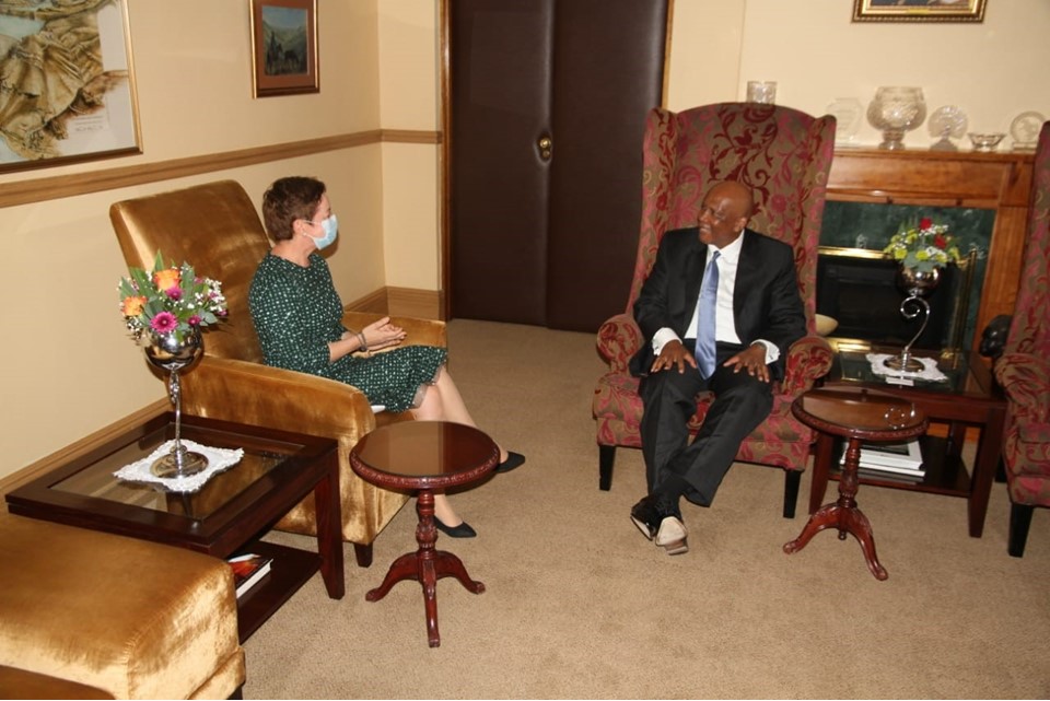 H.E. Fionnuala Gilsenan sitting with King Letsie III.