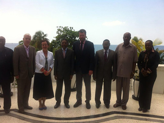 Ambassador Fionnuala Gilsenan with Anthony Lawlor T.D. and Sean Crowe T.D. AWEPA Visit to Tanzania.