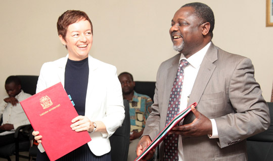 Ambassador Gilsenan with Dr Servacius Likwelile, Permanent Secretary, Ministry of Finance. Credit Mohamed Mambo 