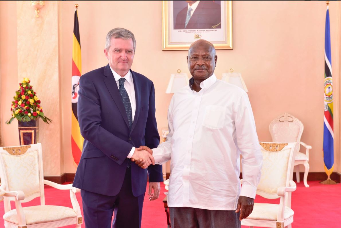 Ambassador William Carlos with President Yoweri Kaguta Museveni