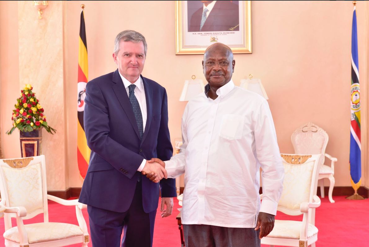 Ambassador William Carlos with President Yoweri Kaguta Museveni