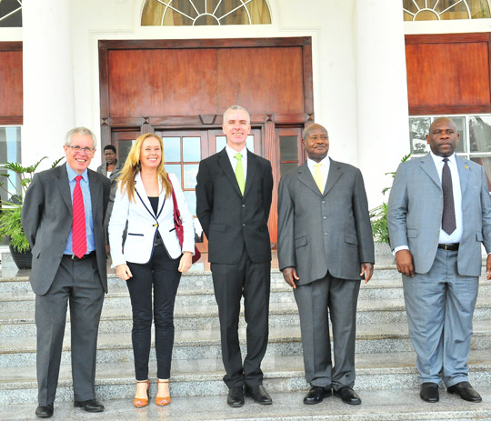 Ambassador Cronin with President Museveni on the steps of the White House.